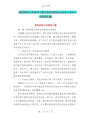县民政局工作报告2篇与县民政局机关总支上半年工作总结汇编