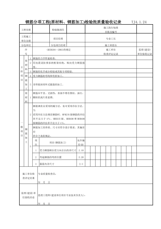068 钢筋分项工程(原材料、钢筋加工)检验批质量验收记录TJ4-1-24