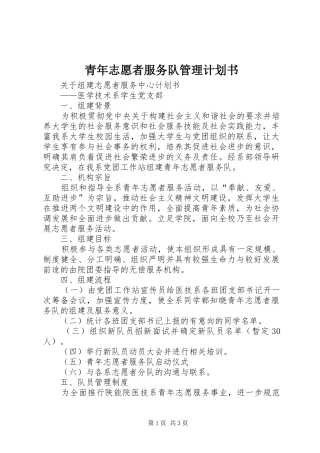 青年志愿者服务队管理计划书 