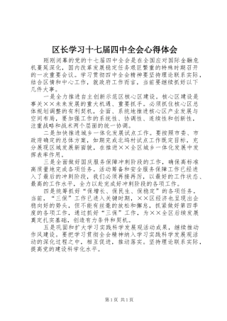 区长学习十七届四中全会心得体会