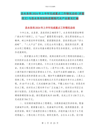 县水务局2024年上半年完成重点工作情况总结与县水务局加快发展现代水产业意见汇编