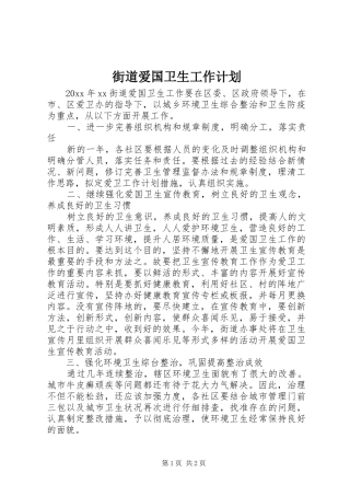 街道爱国卫生工作计划 