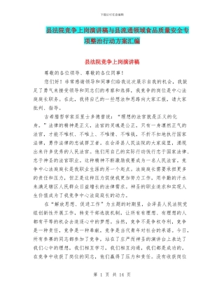 县法院竞争上岗演讲稿与县流通领域食品质量安全专项整治行动方案汇编