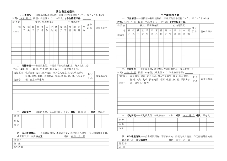 男生寝室检查表_第1页