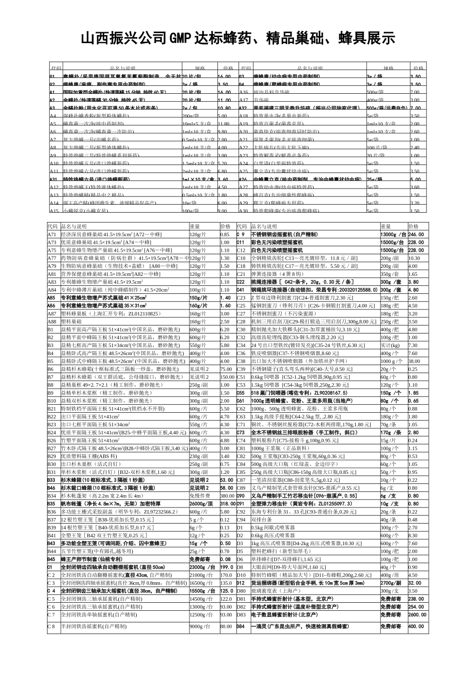 精品巢础-山西振兴公司GMP达标蜂药、精品巢础、蜂具展示_第1页