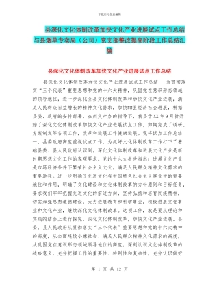 县深化文化体制改革加快文化产业发展试点工作总结与县烟草专卖局党支部整改提高阶段工作总结汇编