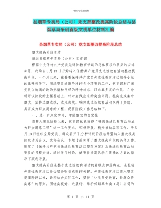 县烟草专卖局党支部整改提高阶段总结与县烟草局争创省级文明单位材料汇编