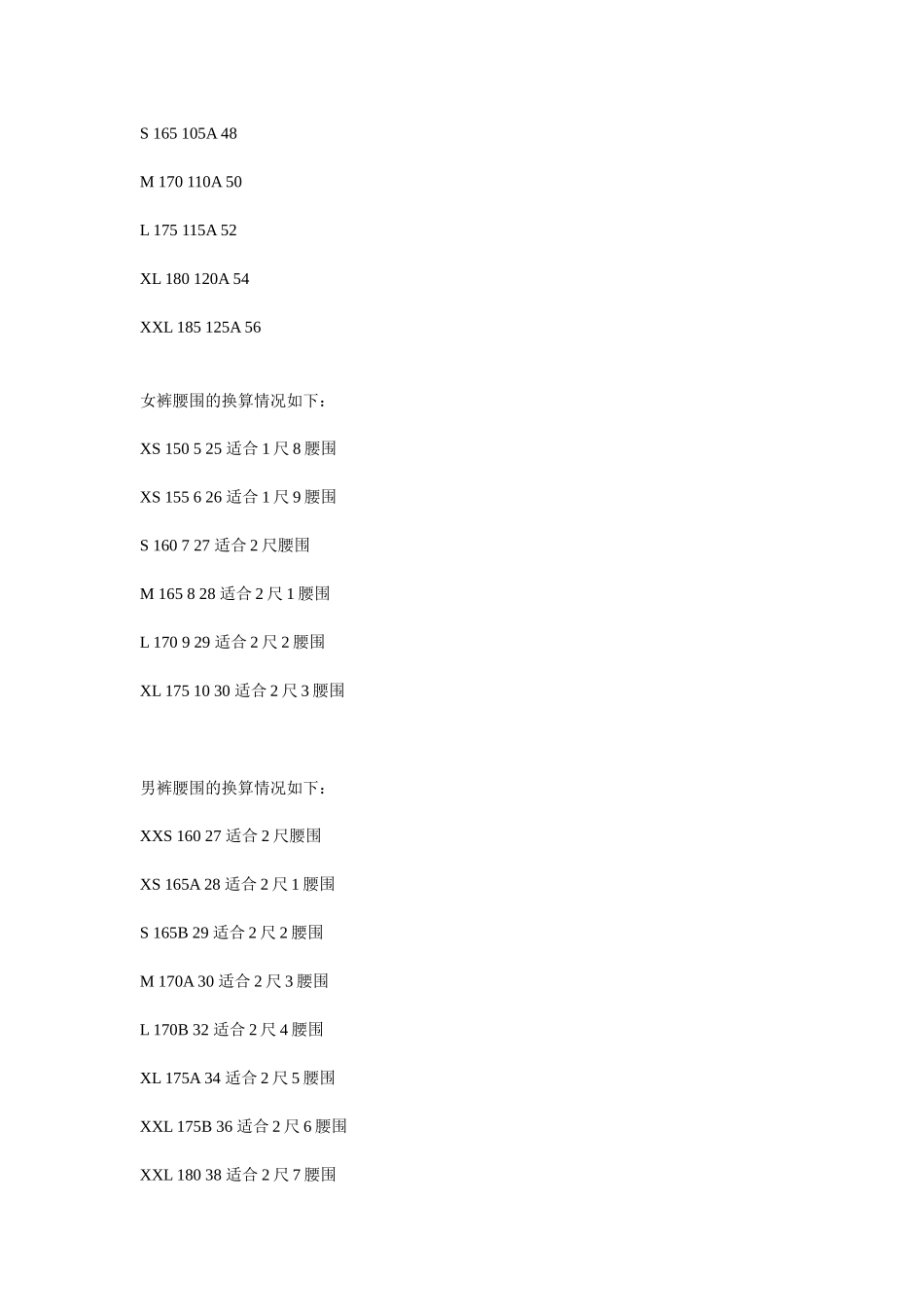 服装尺码对比及换算_第3页