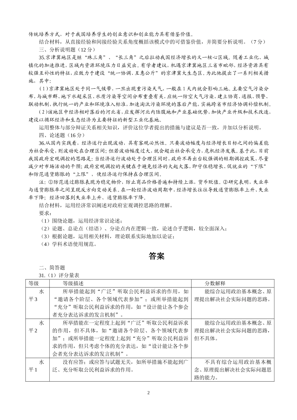 2014年上海卷评分方式代表方向_第2页