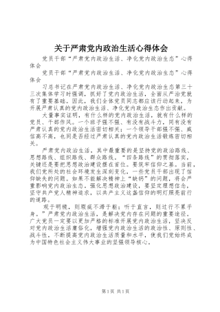 关于严肃党内政治生活心得体会