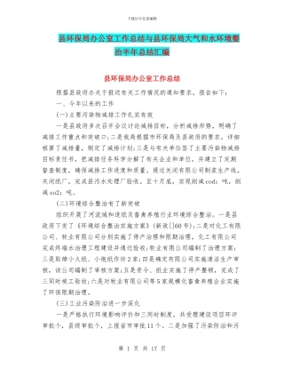 县环保局办公室工作总结与县环保局大气和水环境整治半年总结汇编