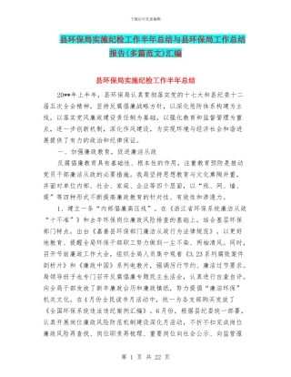 县环保局实施纪检工作半年总结与县环保局工作总结报告汇编