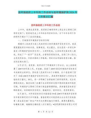 县环保政府上半年的工作总结与县环境保护局2024年工作要点汇编