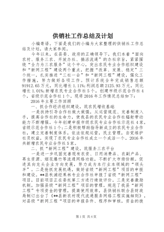供销社工作总结及计划 