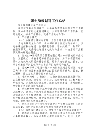 国土局规划科工作总结 