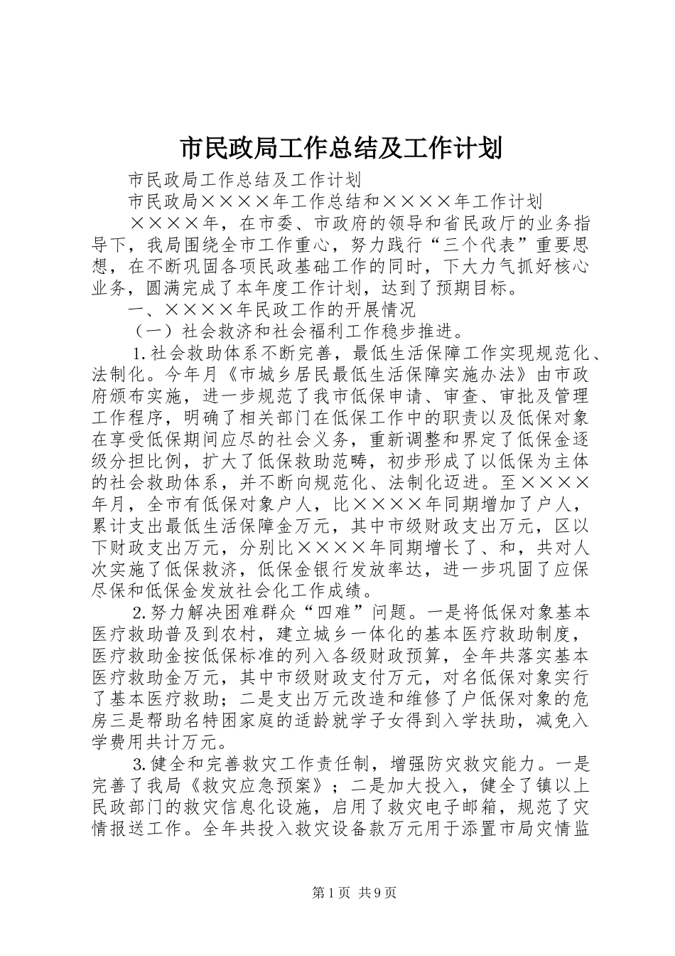 市民政局工作总结及工作计划 _第1页