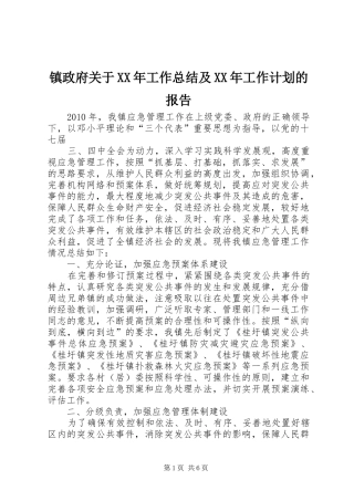 镇政府关于XX年工作总结及XX年工作计划的报告 