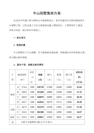 牛山别墅售房方案