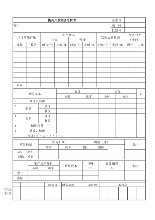模具开发经济分析表 ST-QR-73002-02