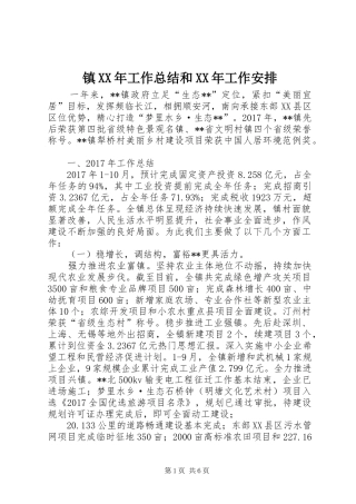 镇XX年工作总结和XX年工作安排 