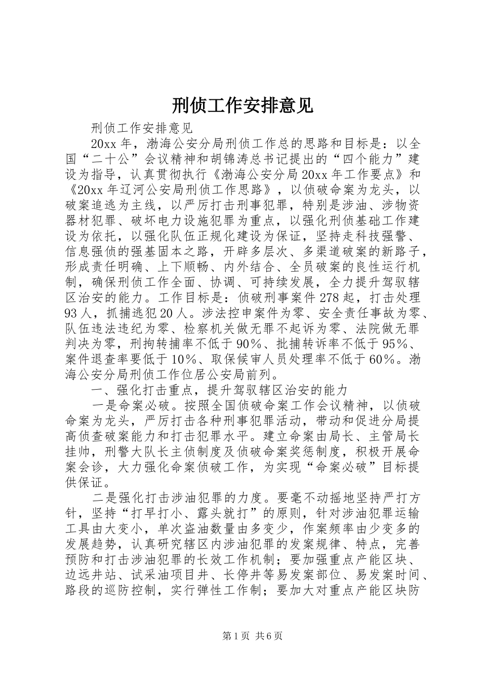 刑侦工作安排意见 _第1页
