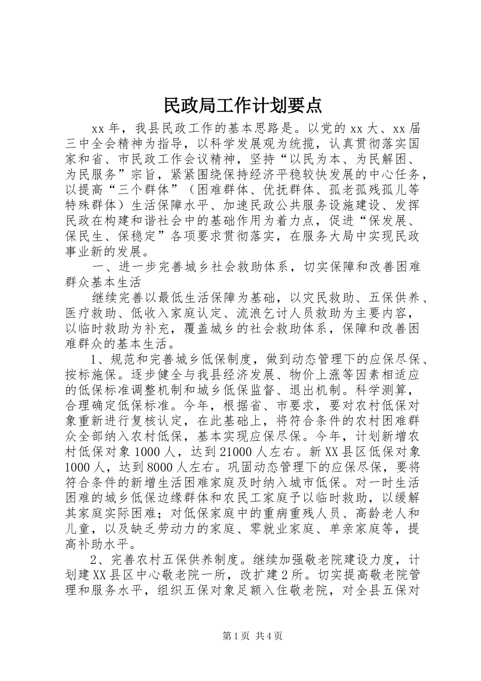 民政局工作计划要点 _第1页