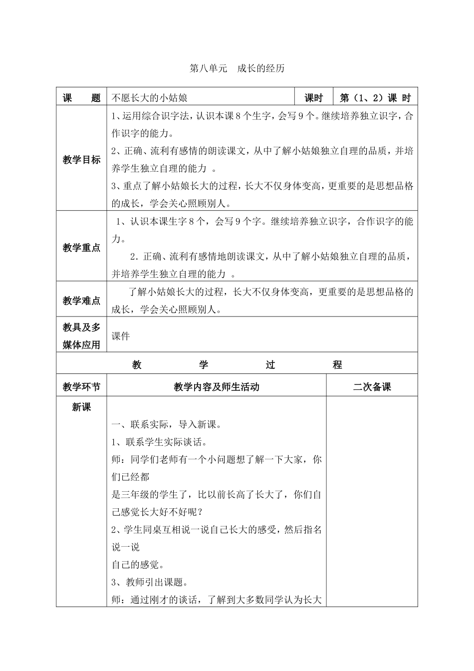 《不愿长大的小姑娘》教学设计_第1页