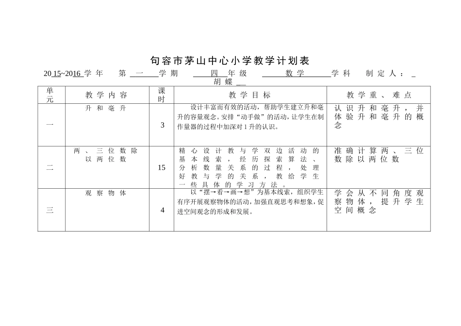 茅山中心小学教学计划表_第1页