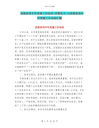 县税务局半年党建工作总结与县税务局半年党建工作总结汇编