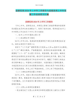 县移民局2024年上半年工作报告与县税务局上半年党建工作总结范文汇编