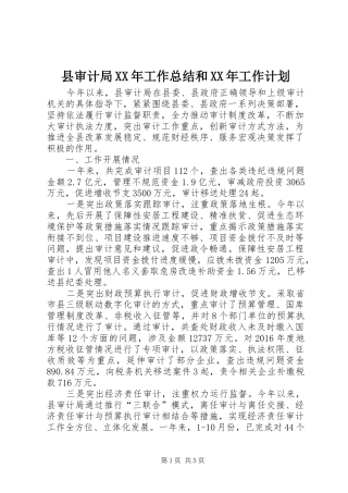 县审计局XX年工作总结和XX年工作计划 