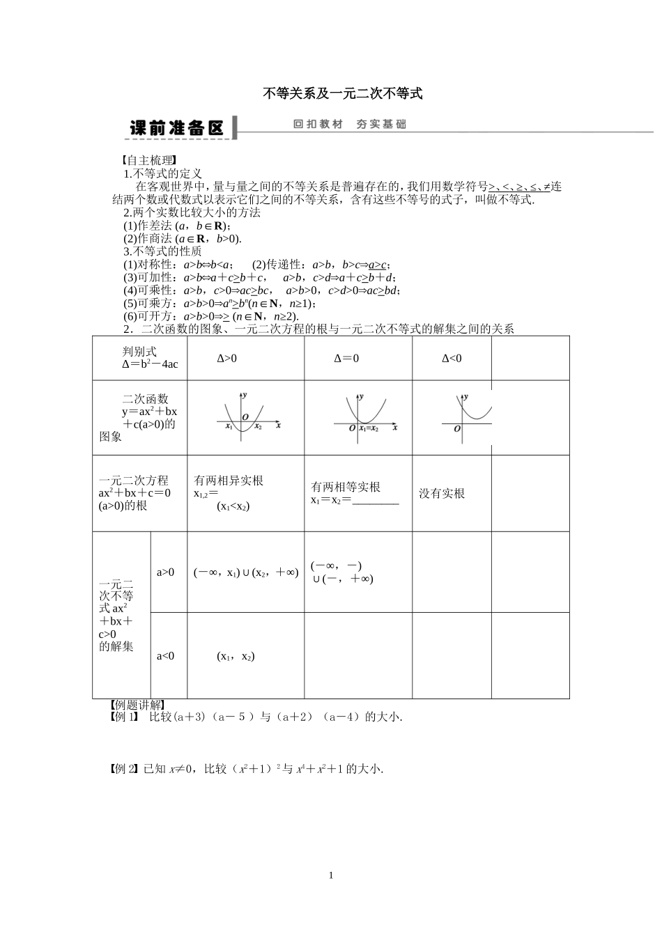 不等关系及一元二次不等式_第1页