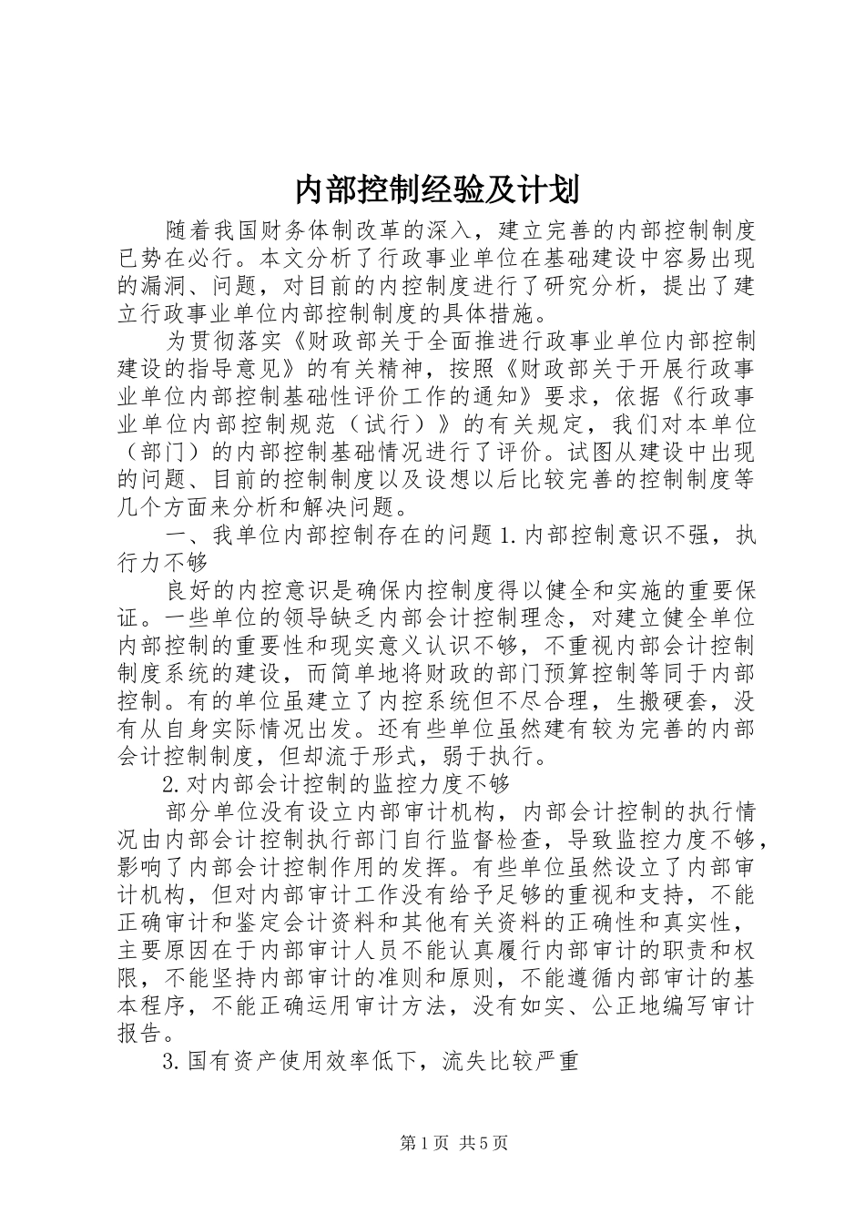 内部控制经验及计划 _第1页