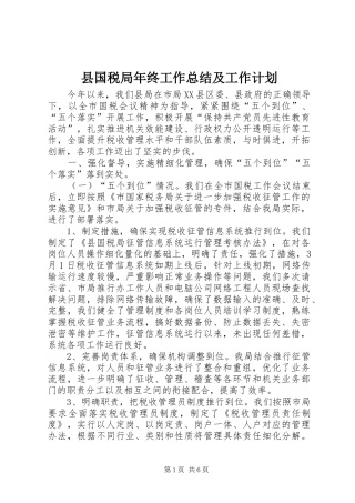 县国税局年终工作总结及工作计划 