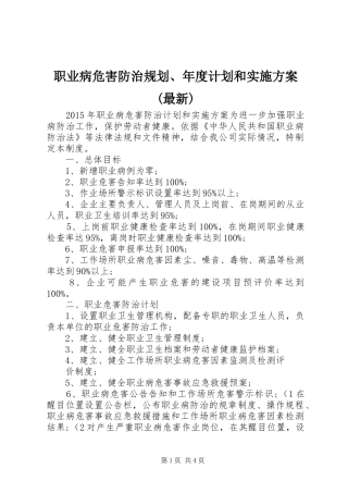 职业病危害防治规划、年度计划和实施方案(最新) 