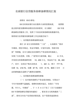 农商银行信贷服务春耕备耕情况汇报