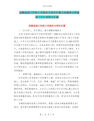 县粮食部门年终工作报告与明年打算与县精神文明建设工作计划范文汇编