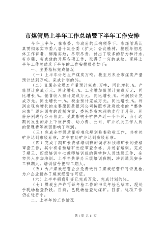 市煤管局上半年工作总结暨下半年工作安排 