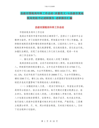 县级市国税局年终工作总结与县级市某地税局党组书记述职报告