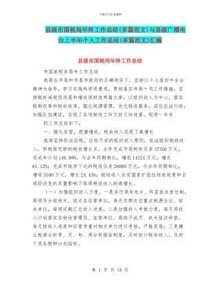 县级市国税局年终工作总结与县级广播电台上半年个人工作总结(多篇范文)汇编