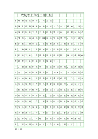 农场农工负担工作汇报精品工作报告