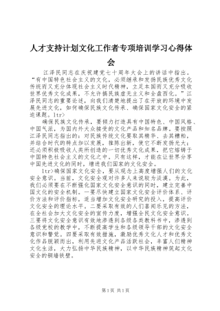 人才支持计划文化工作者专项培训学习心得体会 