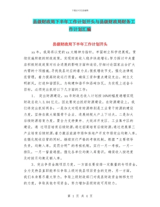 县级财政局下半年工作计划开头与县级财政局财务工作计划汇编