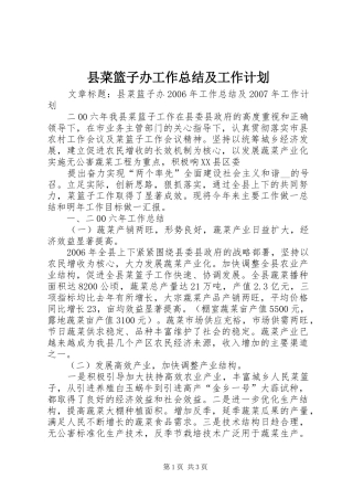 县菜篮子办工作总结及工作计划 
