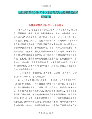 县组织部部长2024年个人总结范文与县经济普查技术总结汇编