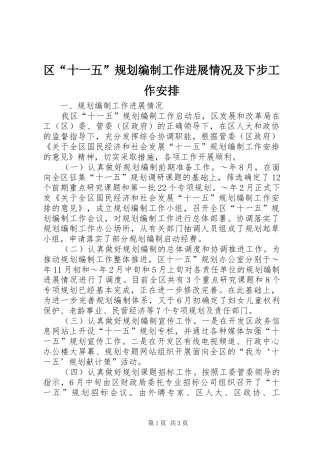 区“十一五”规划编制工作进展情况及下步工作安排 