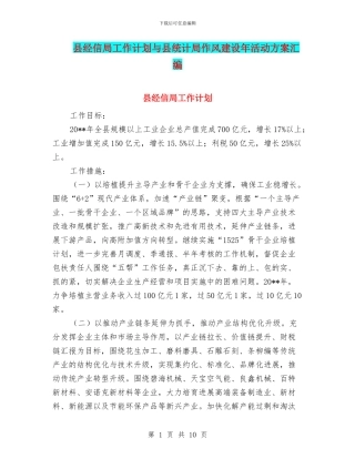县经信局工作计划与县统计局作风建设年活动方案汇编