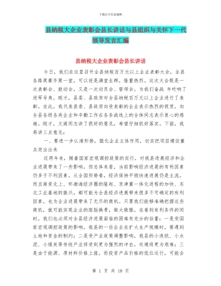 县纳税大企业表彰会县长讲话与县组织与关心下一代领导发言汇编