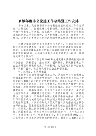 乡镇年度非公党建工作总结暨工作安排 