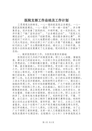 医院支部工作总结及工作计划 
